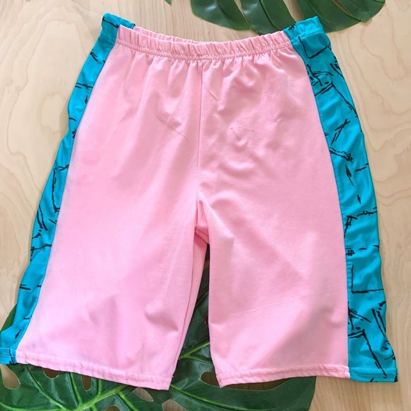 SOLD Vintage 80s pink blue color block bike shorts - Picture 2 of 4